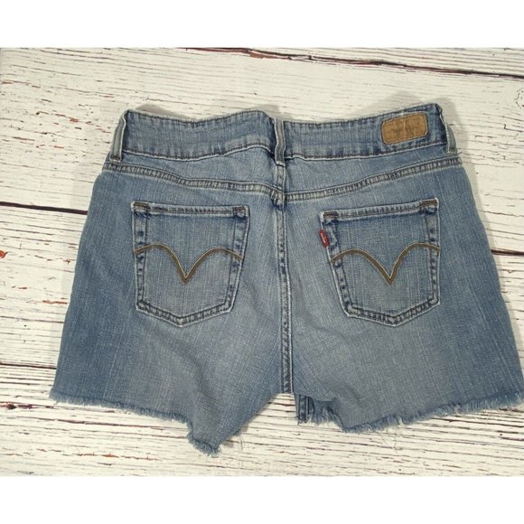 Levis 526 Jean Shorts Sz 4 Stretch Denim Booty Raw Hem Cut Offs 3” Inseam Light - Picture 2 of 11